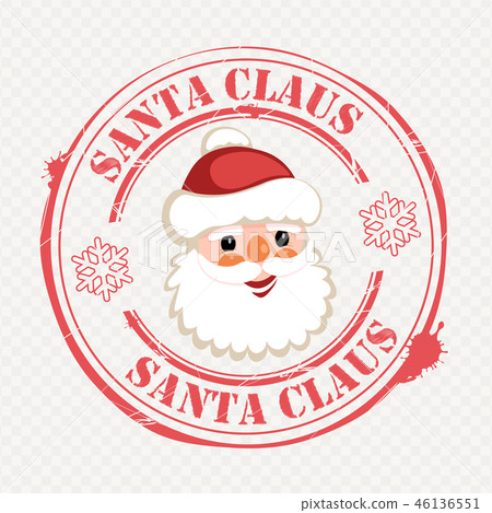 Christmas print with the look of a cute smiling Santa Claus with text and snowflakes. 46136551