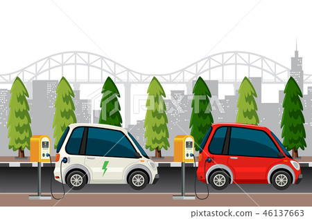 Electric cars charging scene Electric cars charging scene 46137663