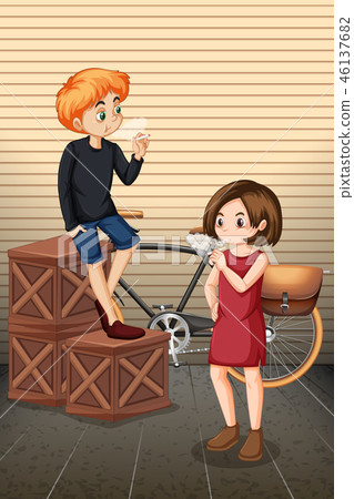 Bad teenager smoking in urban town 46137682