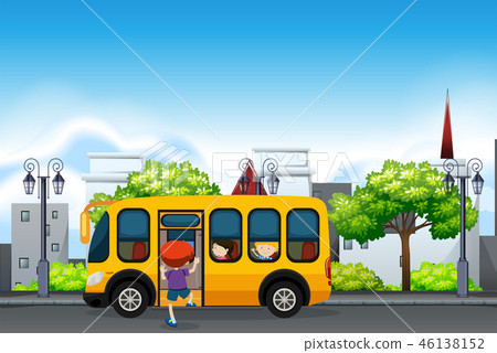 Children on a yellow school bus 46138152