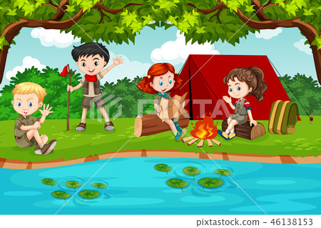 Boy and girl scout camping in nature 46138153