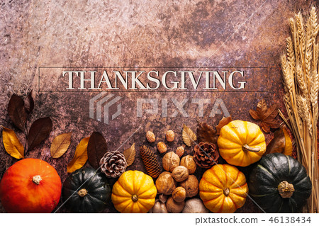 Happy Thanksgiving Day with pumpkin and nut 46138434