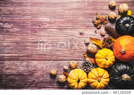 Happy Thanksgiving Day with pumpkin and nut 46138509