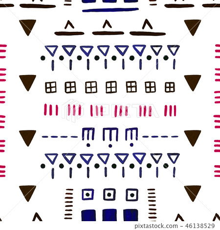 Hand painted abstract seamless pattern. Watercolor tribal geometric background. 46138529