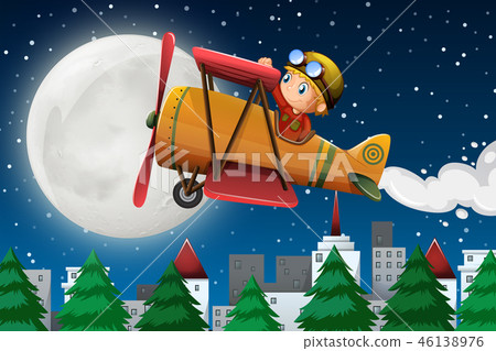 A boy riding classic plane 46138976