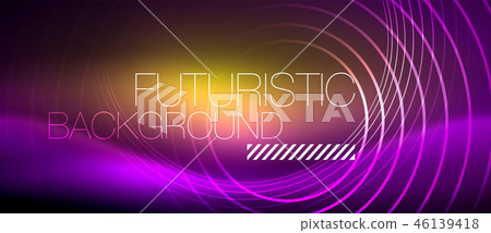 Neon glowing techno lines, hi-tech futuristic abstract background template with square shapes Neon glowing techno lines, hi-tech futuristic abstract background template with square shapes 46139418