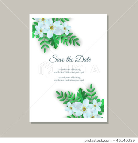 Vector illustration of tender wedding invitation card with floral compositions. 46140359