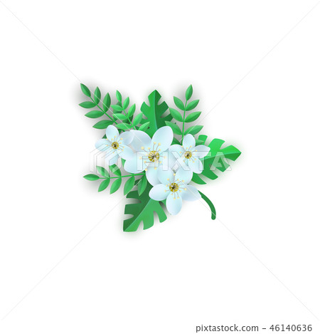 Vector spring white flowers with leaves pattern Vector spring white flowers with leaves pattern 46140636