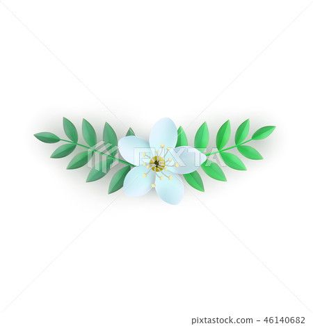 Vector spring white flowers with leaves pattern 46140682