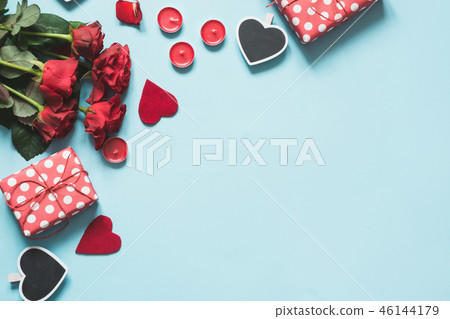 Valentine's day card. Composition with gift,hearts 46144179