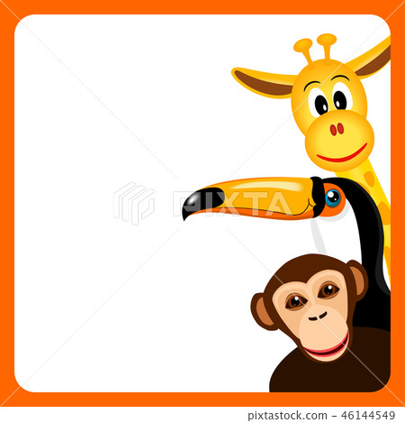 orange frame with toucan, giraffe and monkey 46144549