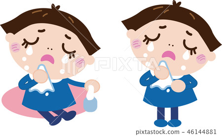 坐下哭泣站立和哭泣(藍色衣服系列9中的女孩) 坐下哭泣站立和哭泣(藍色衣服系列9中的女孩) 46144881