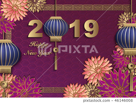 Happy Chinese new year retro relief pattern design Happy Chinese new year retro relief pattern design 46146008