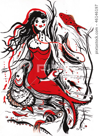 siren with fishes 46146197