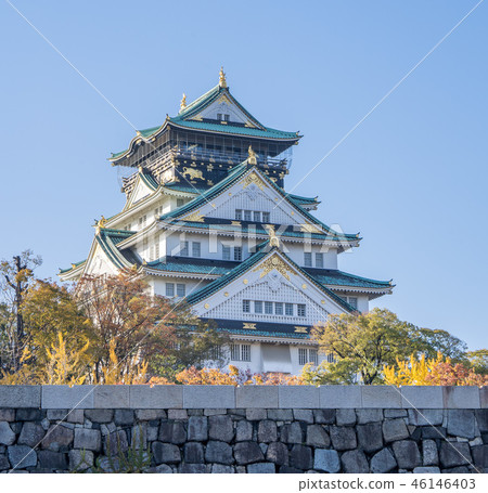 日本 秋天 大阪城 世界遺產 城牆 護城河 osaka castle 大阪城公園 46146403