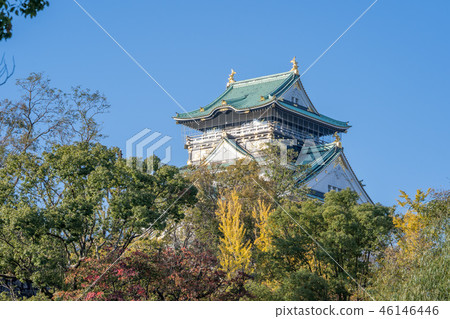 日本 秋天 大阪城 世界遺產 城牆 護城河 osaka castle 大阪城公園 46146446