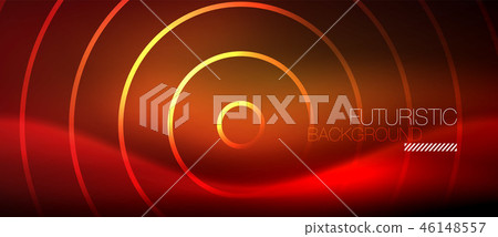 Neon glowing techno lines, hi-tech futuristic abstract background template with square shapes 46148557