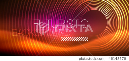 Neon glowing techno lines, hi-tech futuristic abstract background template with square shapes 46148576