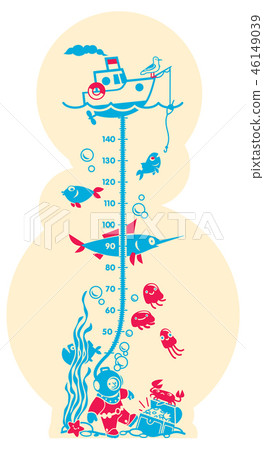 Height charts. Undersea, Meter wall or height meter from 40 to 140 centimeter. Height charts. Undersea, Meter wall or height meter from 40 to 140 centimeter. 46149039
