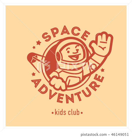Kids club logo with happy astronaut. Cute kindergarten sign. Kids club logo with happy astronaut. Cute kindergarten sign. 46149051
