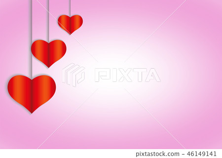 Three red hearts on laces against background of a pink gradient background 46149141
