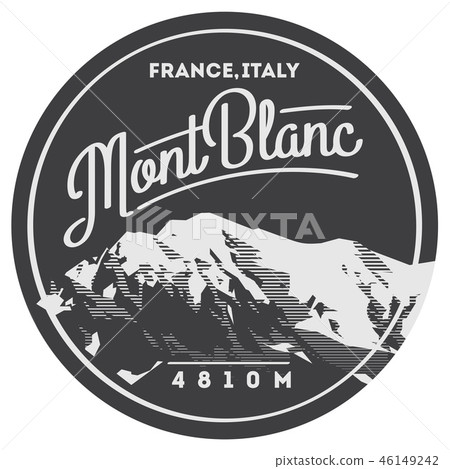 MontBlanc in Alps, France, Italy outdoor adventure badge. Higest mountain in Europe illustration. 46149242