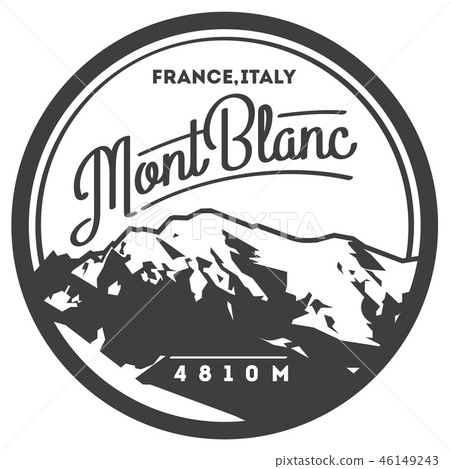 MontBlanc in Alps, France, Italy outdoor adventure badge. Higest mountain in Europe illustration. 46149243