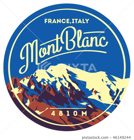 MontBlanc in Alps, France, Italy outdoor adventure badge. Higest mountain in Europe illustration. 46149244