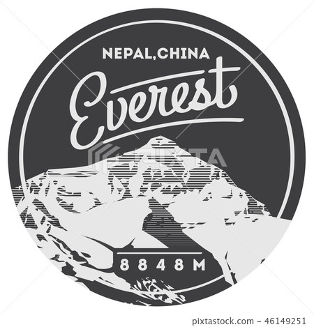 Everest in Himalayas, Nepal, China outdoor adventure badge. Chomolungma mountain illustration. 46149251