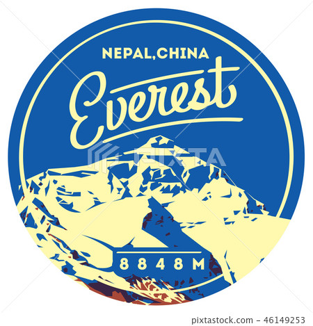 Everest in Himalayas, Nepal, China outdoor adventure badge. Chomolungma mountain illustration. 46149253