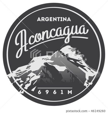 Aconcagua in Andes, Argentina outdoor adventure badge. High mountain illustration. 46149260
