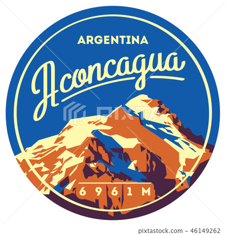 Aconcagua in Andes, Argentina outdoor adventure badge. High mountain illustration. 46149262