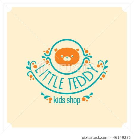 Kids shop logo with teddy bear. Cute kindergarten sign. 46149285