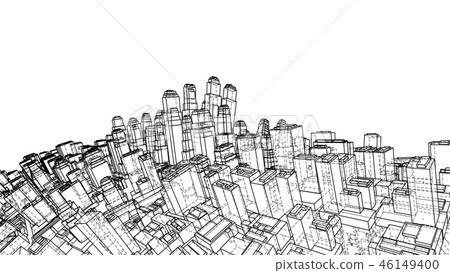 Wire-frame Twisted City, Blueprint Style. Vector Wire-frame Twisted City, Blueprint Style. Vector 46149400