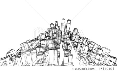 Wire-frame Twisted City, Blueprint Style. Vector Wire-frame Twisted City, Blueprint Style. Vector 46149401