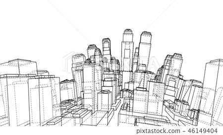 Wire-frame Twisted City, Blueprint Style. Vector Wire-frame Twisted City, Blueprint Style. Vector 46149404