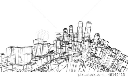 Wire-frame Twisted City, Blueprint Style. Vector Wire-frame Twisted City, Blueprint Style. Vector 46149413