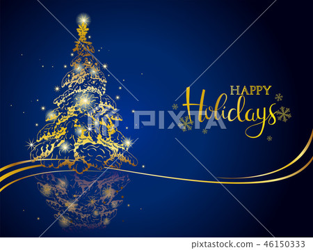 Modern gold on blue Christmas greeting card - Stock Illustration ...