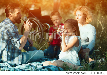Family at picnic in the park. Wheelchair in the background 46150482