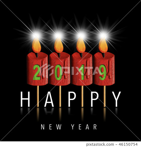 Happy New Year 2019 - Four Wooden Candles Happy New Year 2019 - Four Wooden Candles 46150754