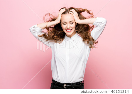 The young woman's portrait with happy emotions The young woman's portrait with happy emotions 46151214