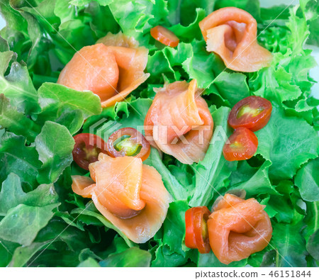 smoked salmon salad with a plate filled smoked salmon salad with a plate filled 46151844