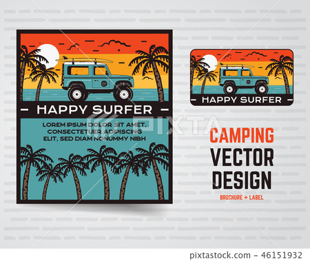 Surf graphics poster and logo. Happy surfer sign. Surfing design for patch, t-shirt, prints. Stock 46151932