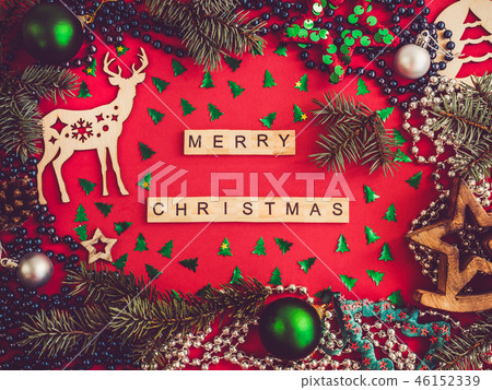 Colorful Christmas decorations and silver beads Colorful Christmas decorations and silver beads 46152339