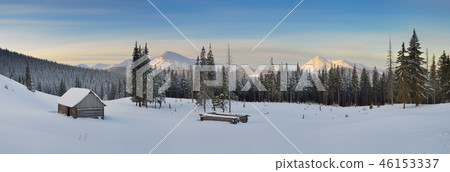 Panorama of winter mountain valley Panorama of winter mountain valley 46153337