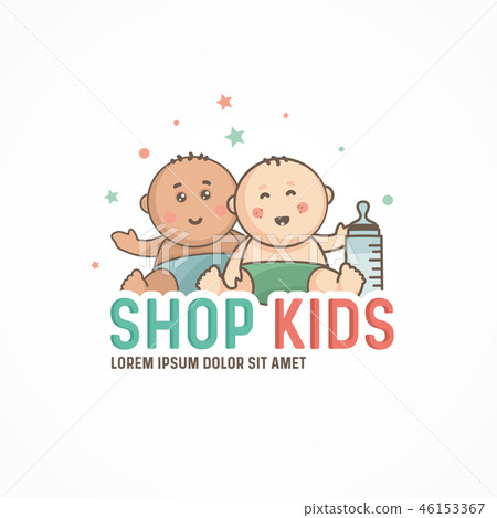 Two cute baby in a diaper. kids logo design template. Two cute baby in a diaper. kids logo design template. 46153367