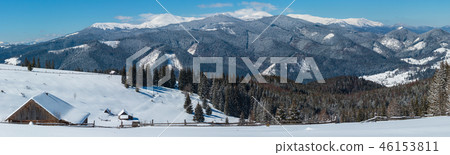Winter snowy mountains, and lone farmstead Winter snowy mountains, and lone farmstead 46153811