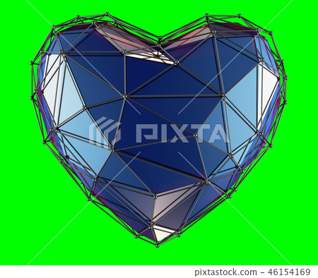 heart made in low poly style blue color isolated on green background. 3d heart made in low poly style blue color isolated on green background. 3d 46154169