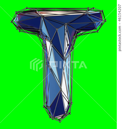 Capital Latin Letter T In Low Poly Style Blue Stock Illustration