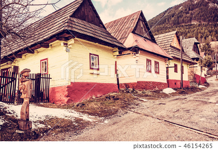 Wooden houses in Vlkolinec village, Slovakia 46154265